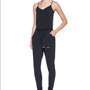 Michael Kors chain strap navy jersey jumpsuit